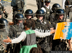 Police and Black Lives Matter protestor