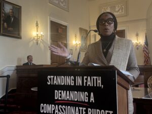 Rep. Shontel Brown speaks on the connection of faith and the human needs of people in her district at the March 5, 2025 Ash Wednesday prayer service on Capitol Hill.