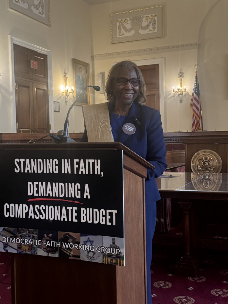 Joan F. Neal spoke about the proposed budget reconciliation's impact on taxes. She was joined by Members of Congress, faith leaders, and NETWORK on Capitol Hill at an Ash Wednesday service of prayer, distribution of ashes, and lament over the House budget reconciliation resolution and the harm it will do to individuals and families across the country.