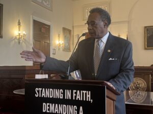 Rep. Emanuel Cleaver speaks at the March 5, 2025 Ash Wednesday prayer service for a compassionate budget.