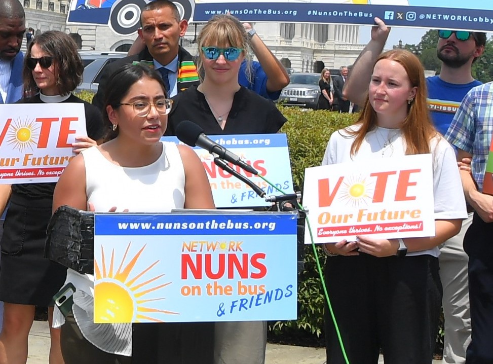 Giovana Oaxaca speaks at 2024 Nuns on the Bus & Friends launch.