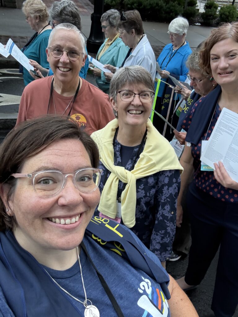 Sr. Eilis McCulloh, HM joined by Sr. Barbara Batista, SP, Sr. Dani Braught, ASC, and Meg Olson, NETWORK Director of Grassroots Mobilization at the annual August gathering of the Leadership Conference of Women Religious in Atlanta. 